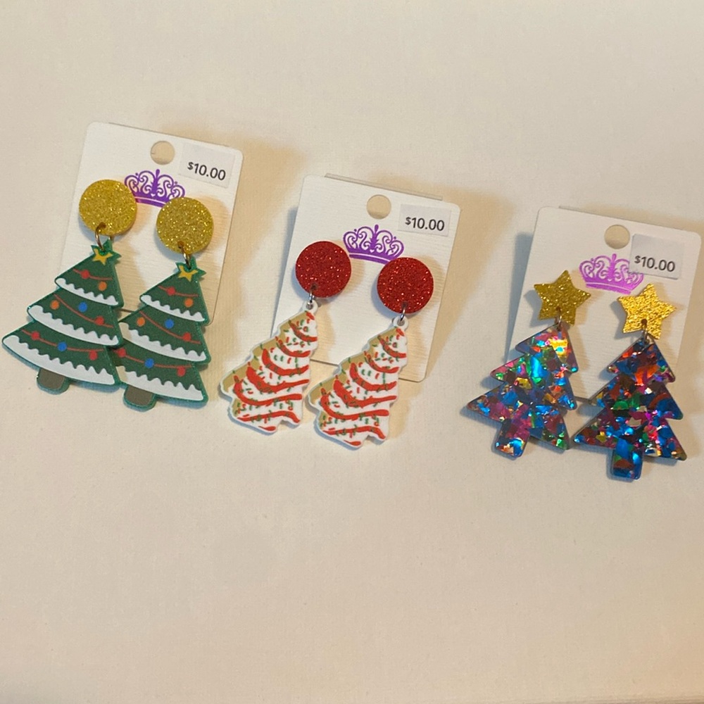 Set of three Christmas tree earrings